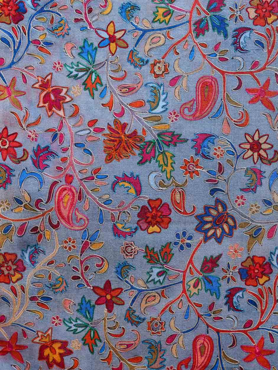 Women's Pure Wool Faux Pashmina Kalamkari Printed Embroidery Stole