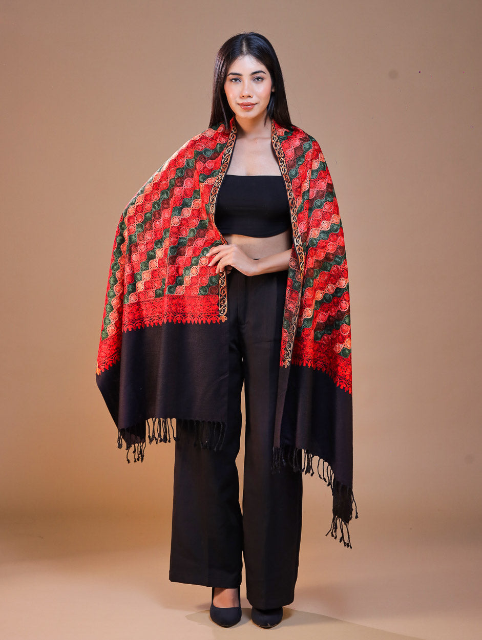 Women's Aari Embroidery Wool Stole