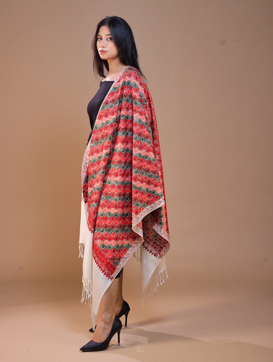 Women's Aari Embroidery Wool Stole