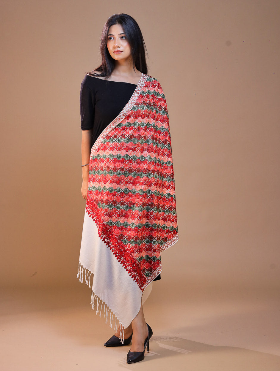 Women's Aari Embroidery Wool Stole