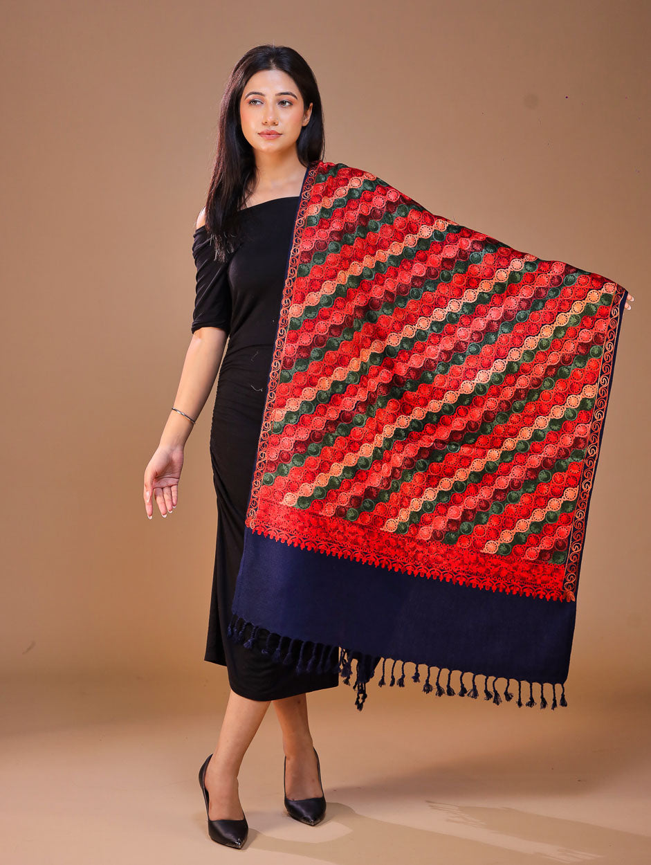 Women's Aari Embroidery Wool Stole