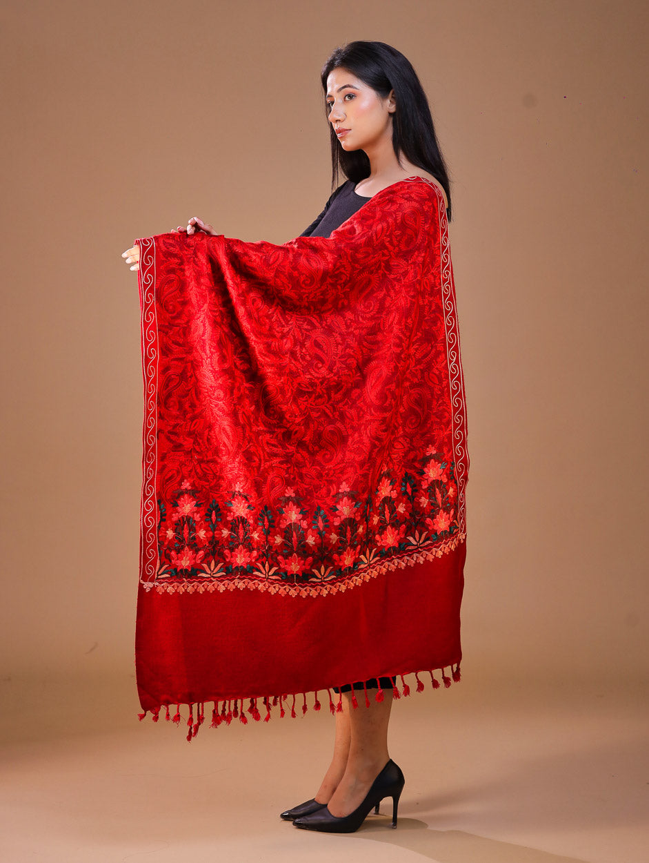 Women's Aari Embroidered Wool Stole