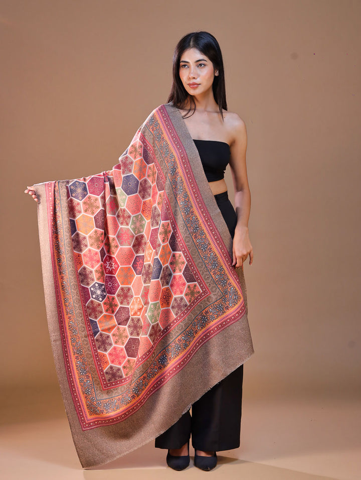 Women's Kalamkari Printed Outlined Wool Shawl
