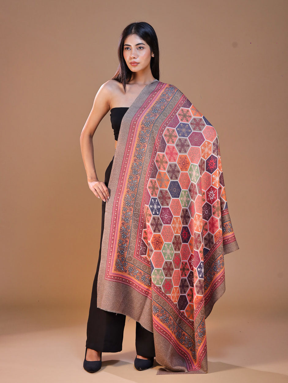 Women's Kalamkari Printed Outlined Wool Shawl