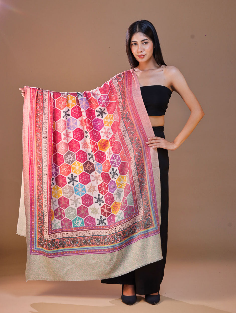 Women's Kalamkari Printed Outlined Wool Shawl
