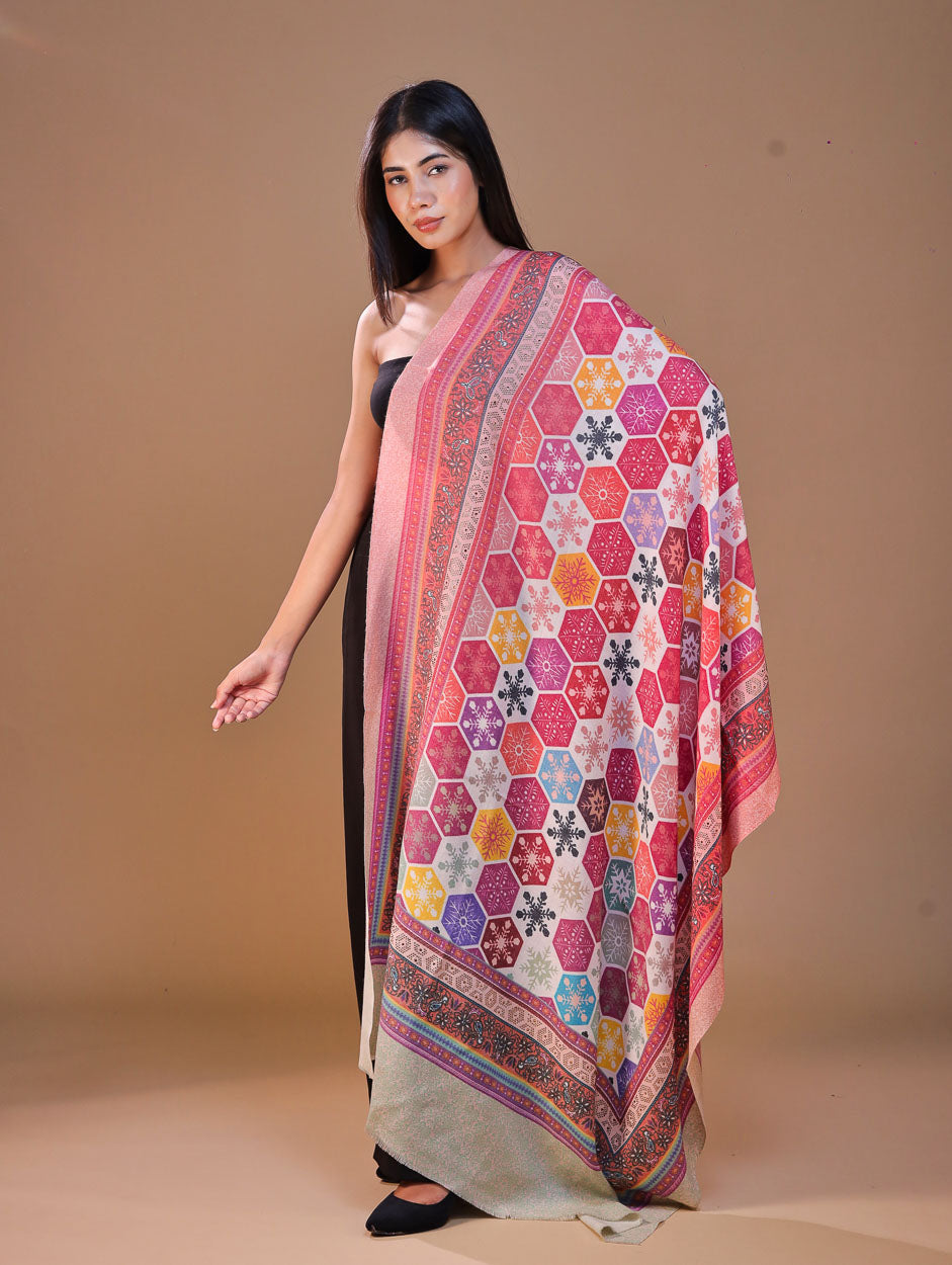 Women's Kalamkari Printed Outlined Wool Shawl