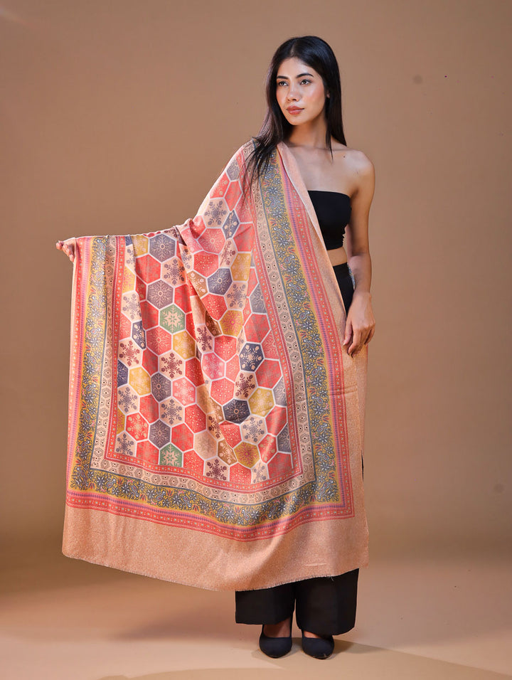 Women's Kalamkari Printed Outlined Wool Shawl