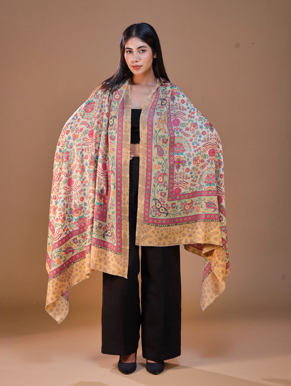 Women's Printed Aari Embroidery Wool Stole