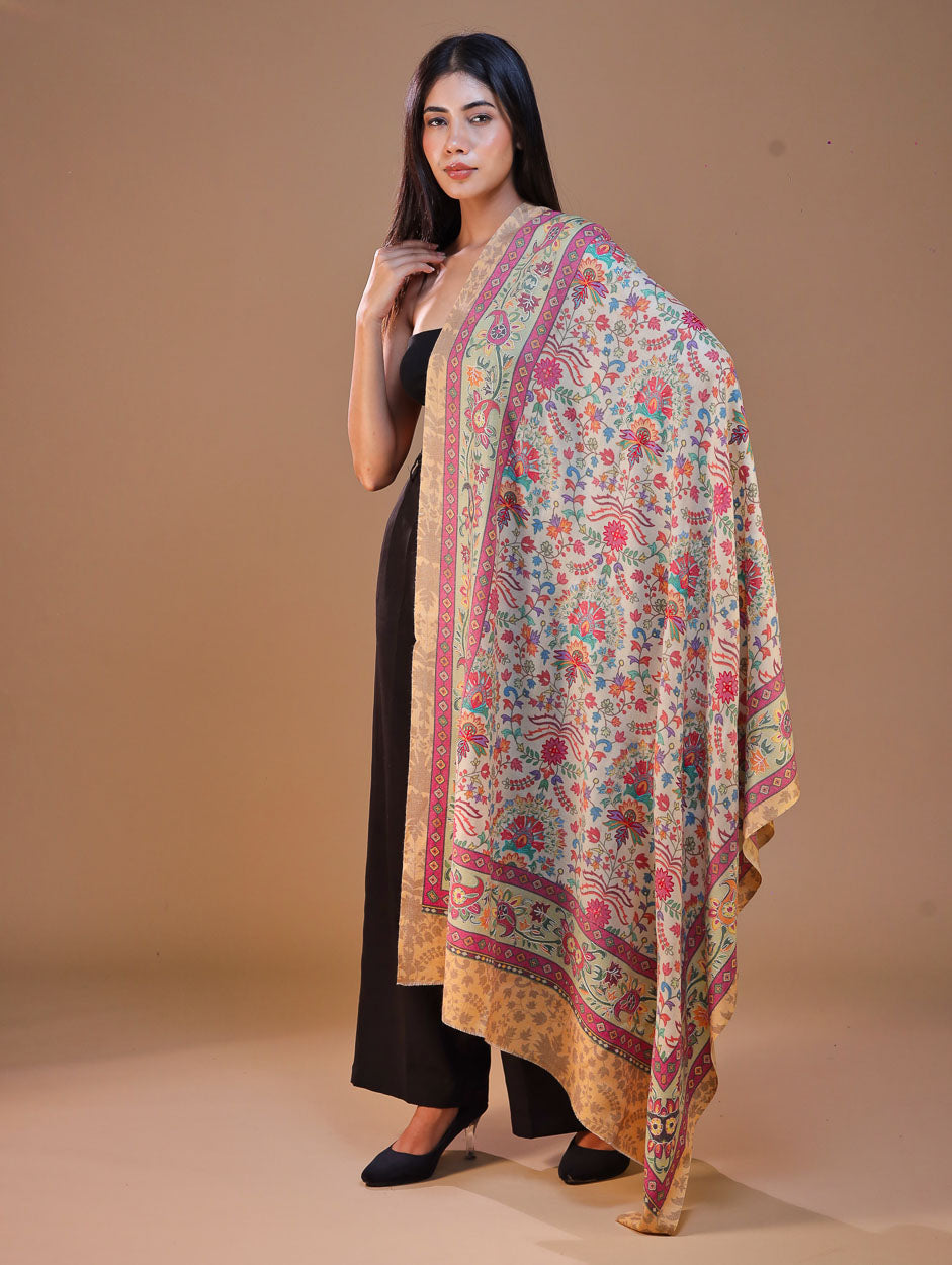 Women's Printed Aari Embroidery Wool Stole