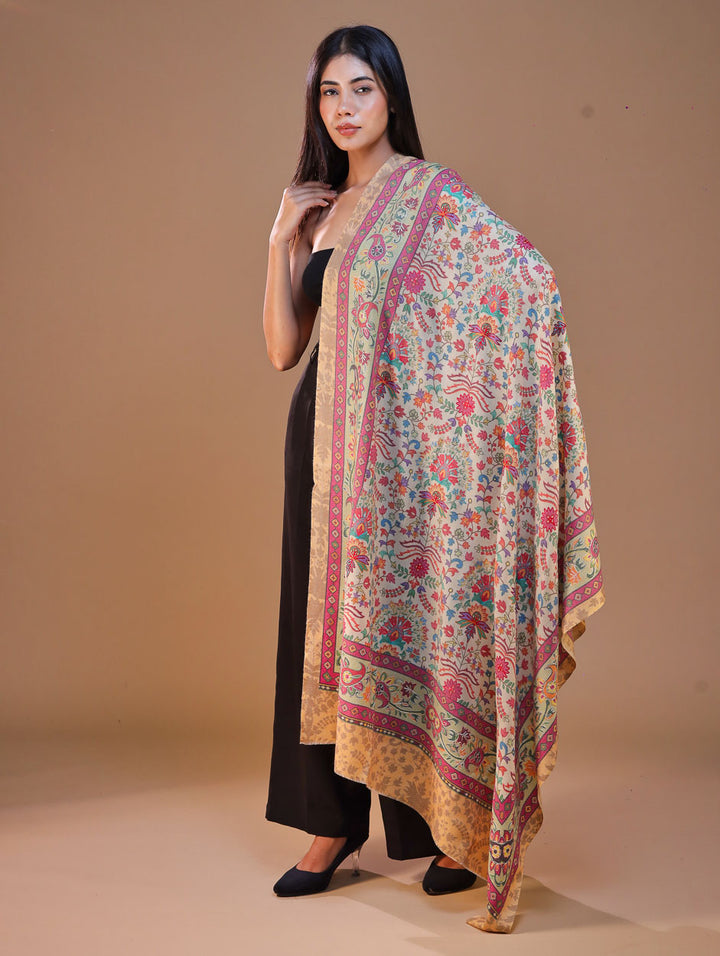 Women's Printed Aari Embroidery Wool Stole