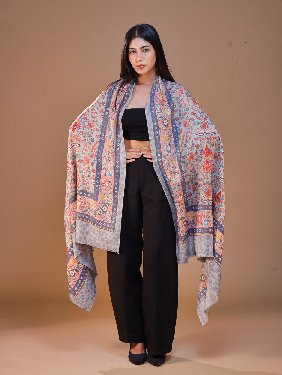 Women's Printed Aari Embroidery Wool Stole