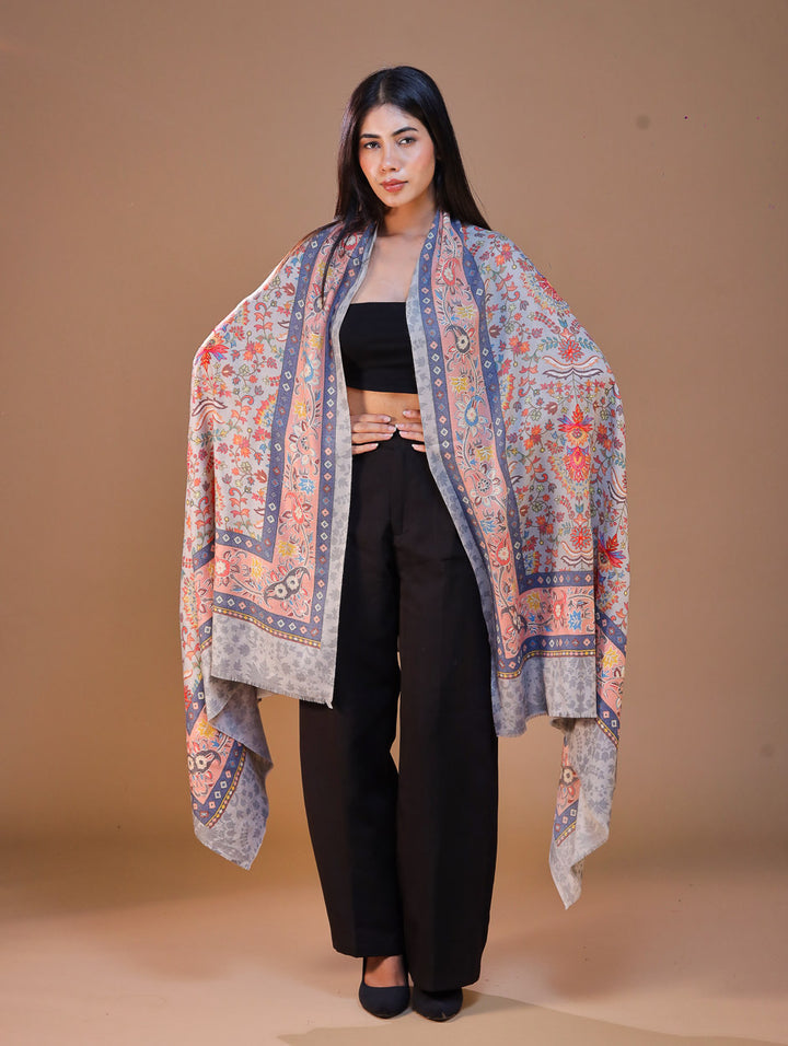 Women's Printed Aari Embroidery Wool Stole