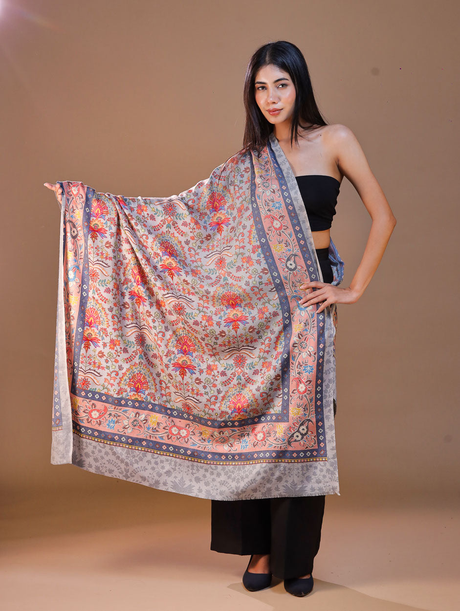 Women's Printed Aari Embroidery Wool Stole