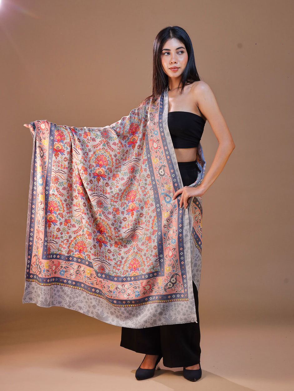 Women's Printed Aari Embroidery Wool Stole