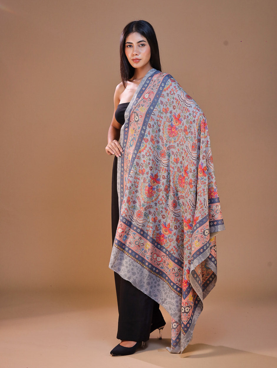 Women's Printed Aari Embroidery Wool Stole