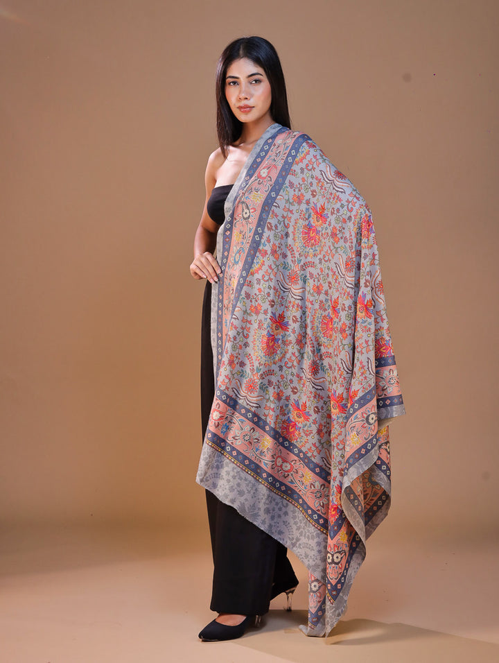 Women's Printed Aari Embroidery Wool Stole