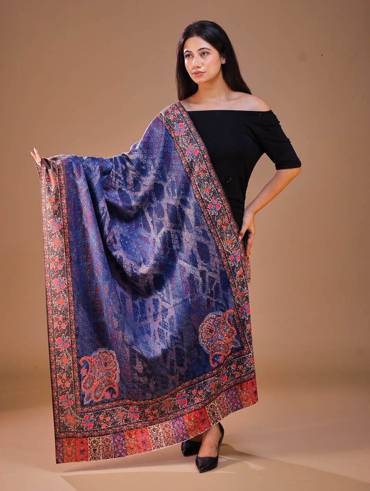 Women's Kalamkari Printed Aari Outlined Wool Shawl