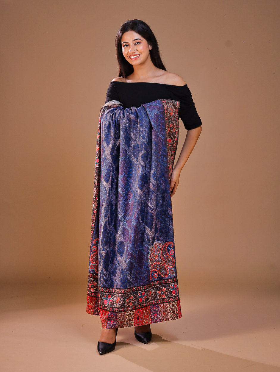 Women's Kalamkari Printed Aari Outlined Wool Shawl