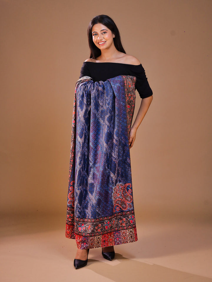 Women's Kalamkari Printed Aari Outlined Wool Shawl