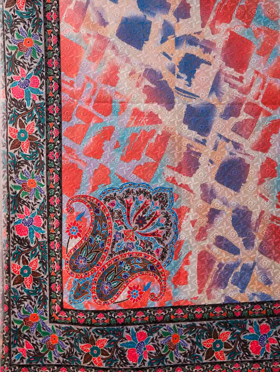 Women's Kalamkari Printed Aari Outlined Wool Shawl