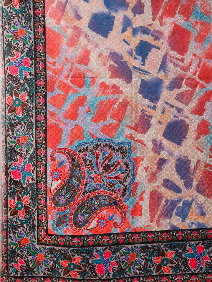 Women's Kalamkari Printed Aari Outlined Wool Shawl