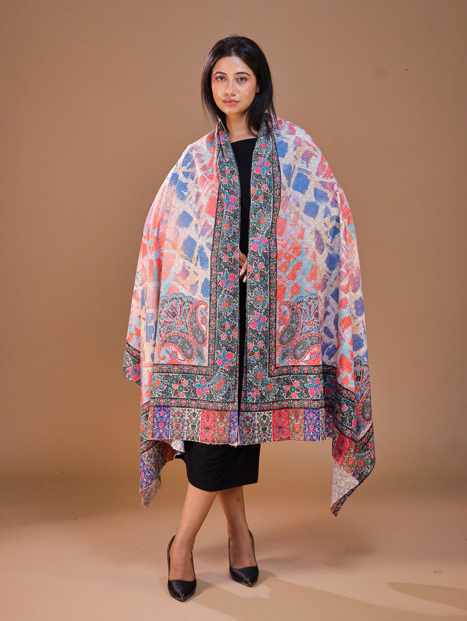 Women's Kalamkari Printed Aari Outlined Wool Shawl