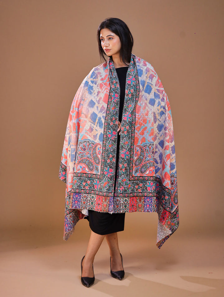 Women's Kalamkari Printed Aari Outlined Wool Shawl