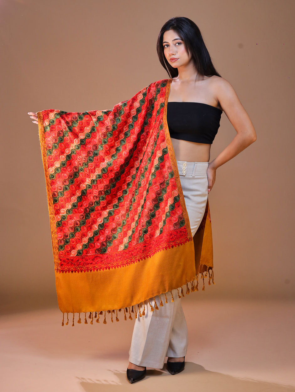 Women's Aari Embroidery Wool Stole