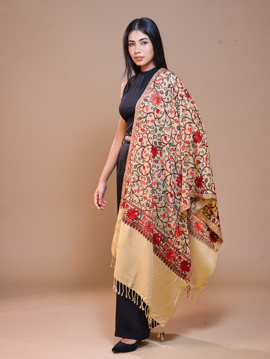 Women's Aari Embroidered Wool Stole