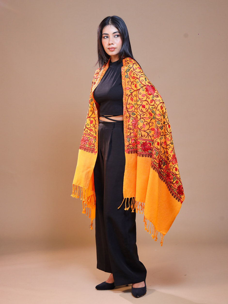 Women's Aari Embroidered Wool Stole