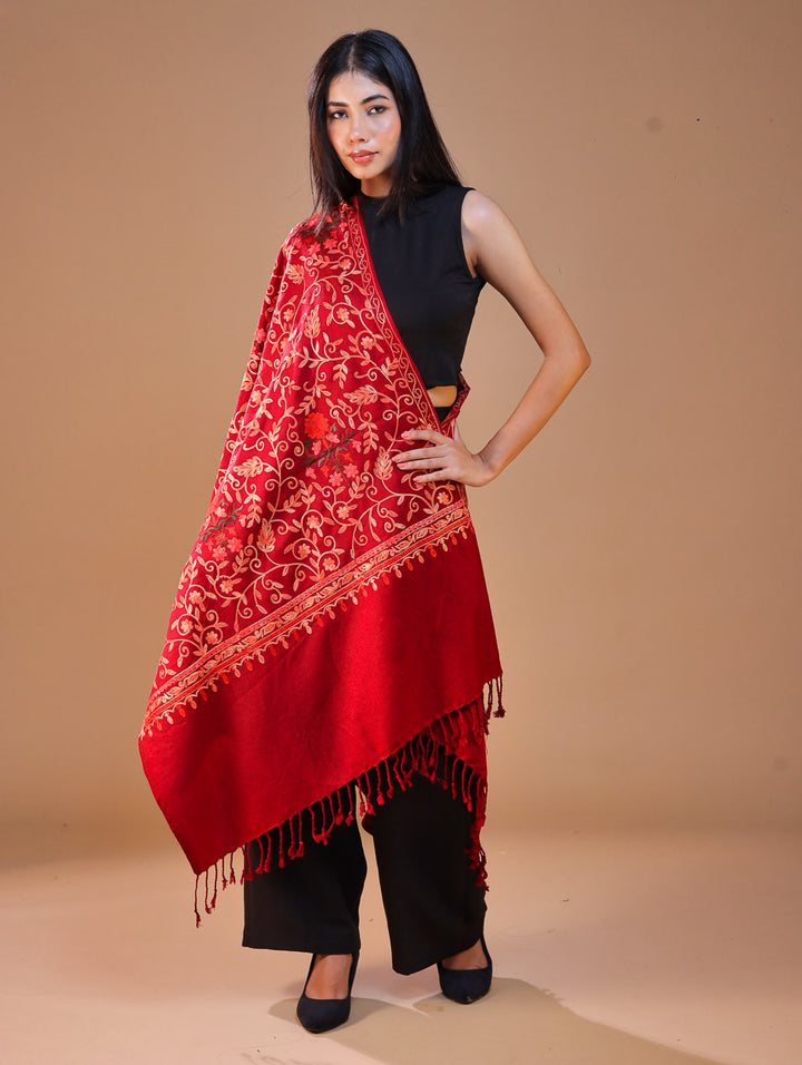 Women's Aari Embroidered Wool Stole