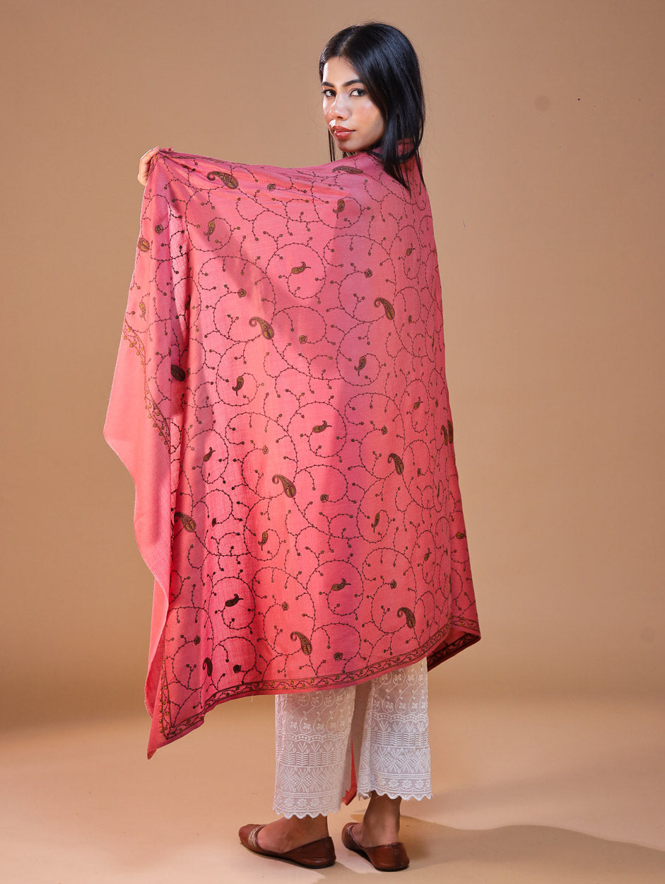 Women's Aari Hand Embroidered Wool Shawl
