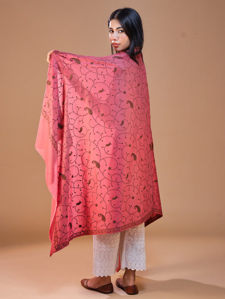 Women's Aari Hand Embroidered Wool Shawl