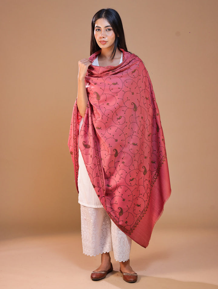 Women's Aari Hand Embroidered Wool Shawl