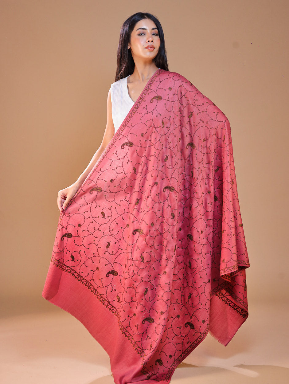 Women's Aari Hand Embroidered Wool Shawl