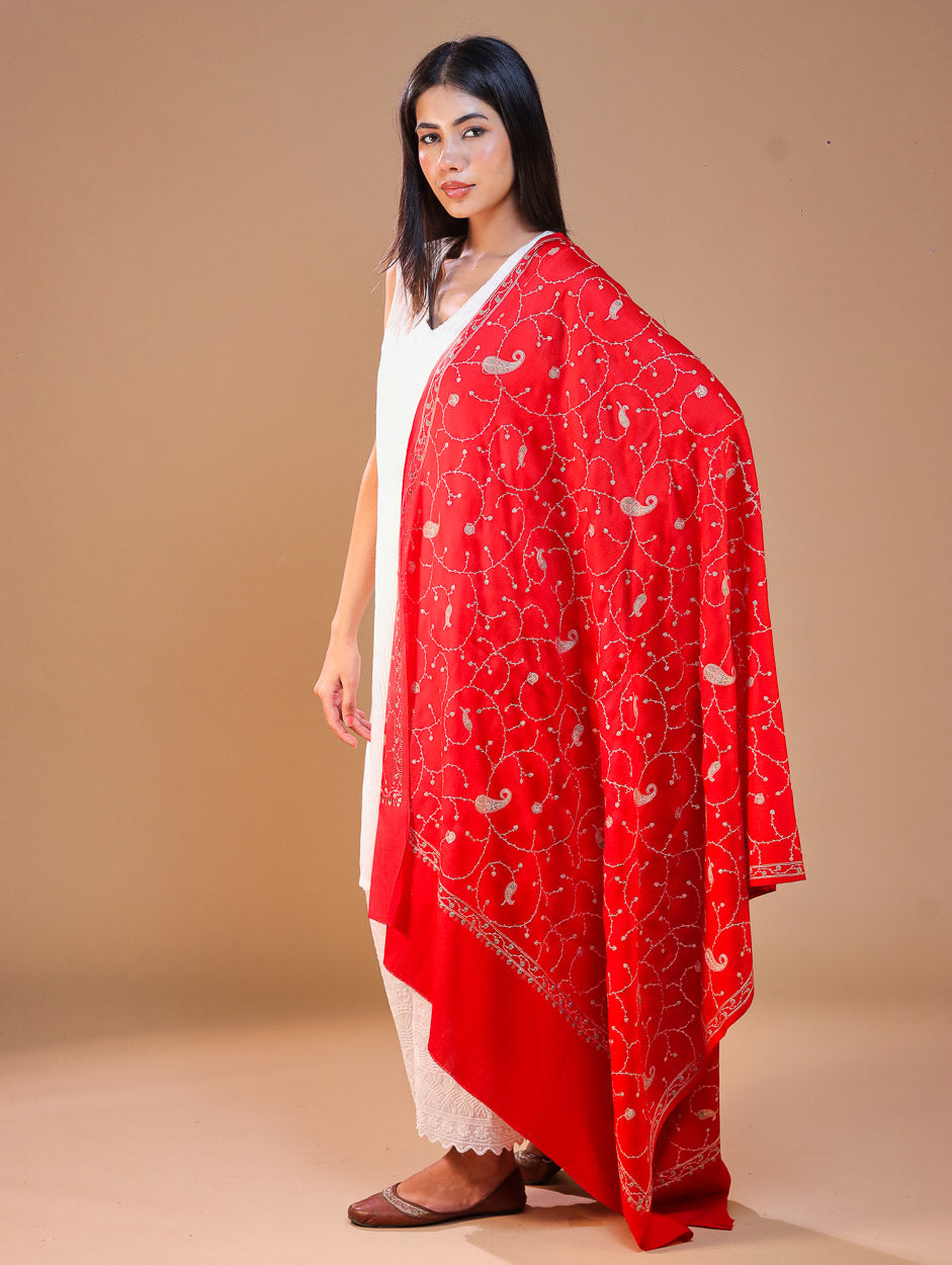 Women's Aari Hand Embroidered Wool Shawl