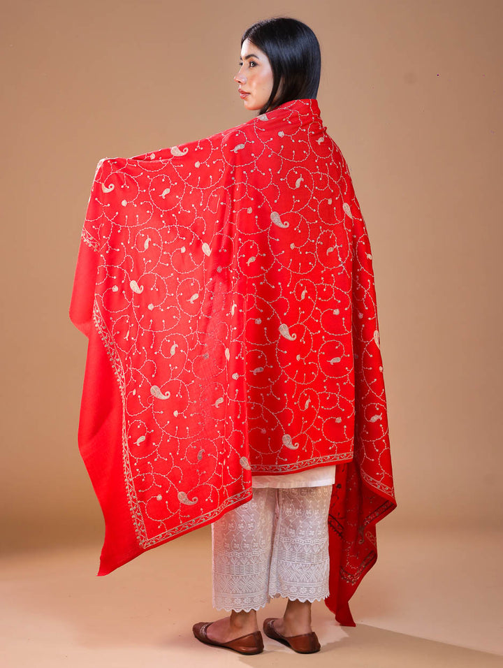 Women's Aari Hand Embroidered Wool Shawl