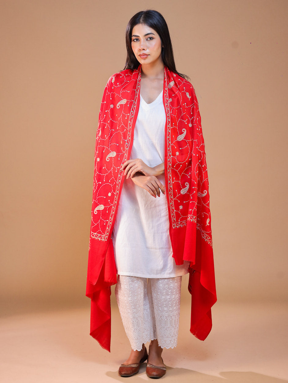 Women's Aari Hand Embroidered Wool Shawl
