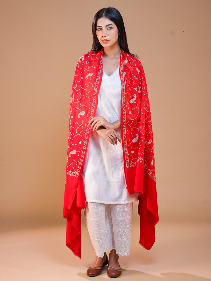Women's Aari Hand Embroidered Wool Shawl