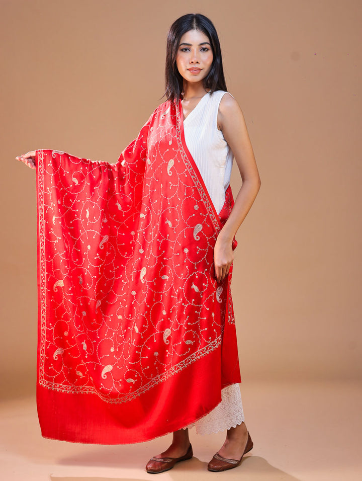 Women's Aari Hand Embroidered Wool Shawl