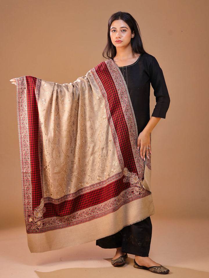 Women's Jamawar Aari Embroidery Wool Shawl