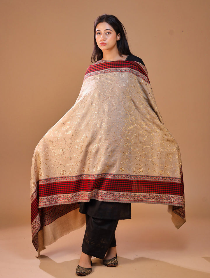 Women's Jamawar Aari Embroidery Wool Shawl