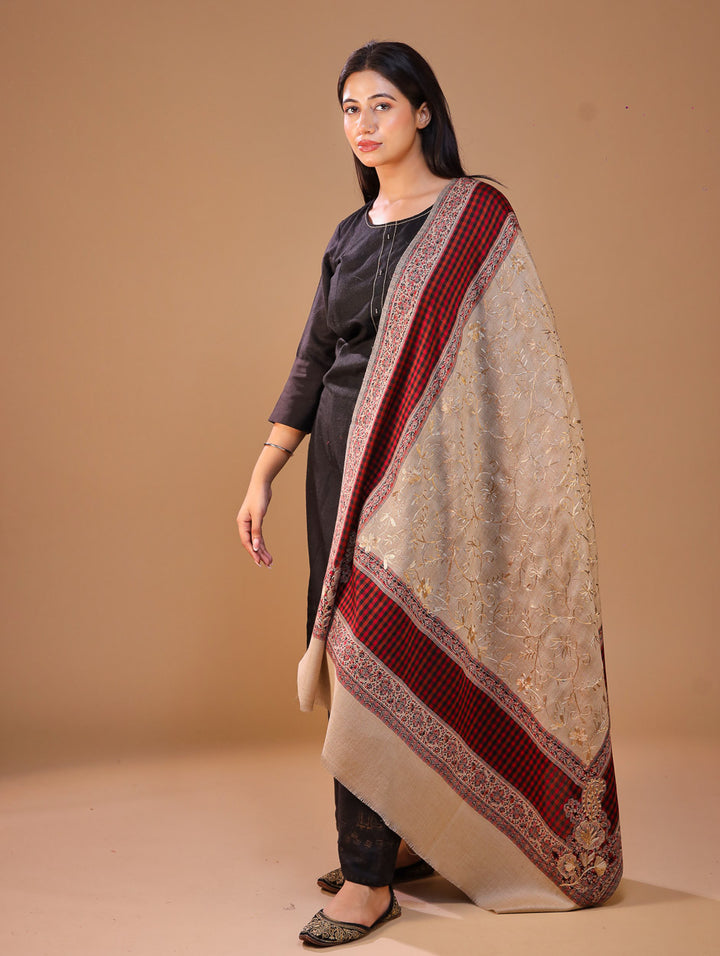 Women's Jamawar Aari Embroidery Wool Shawl