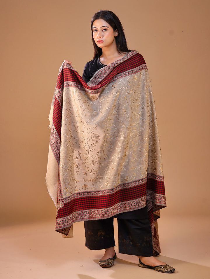 Women's Jamawar Aari Embroidery Wool Shawl
