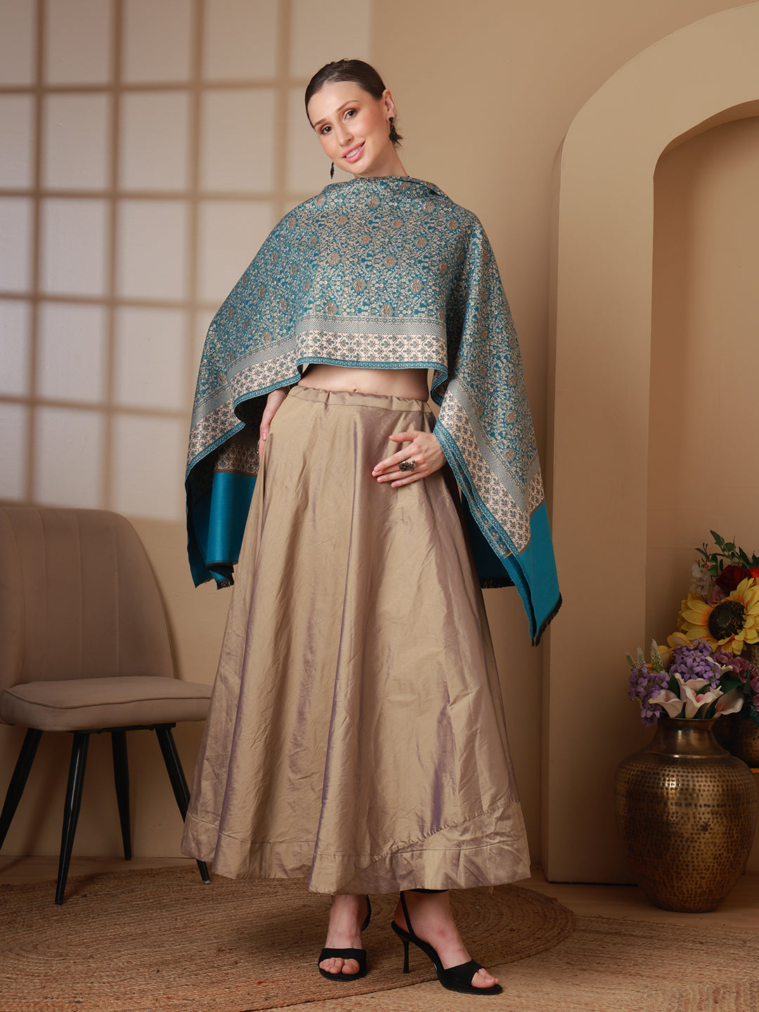 Women's Floral Acrylic Wool Shawl