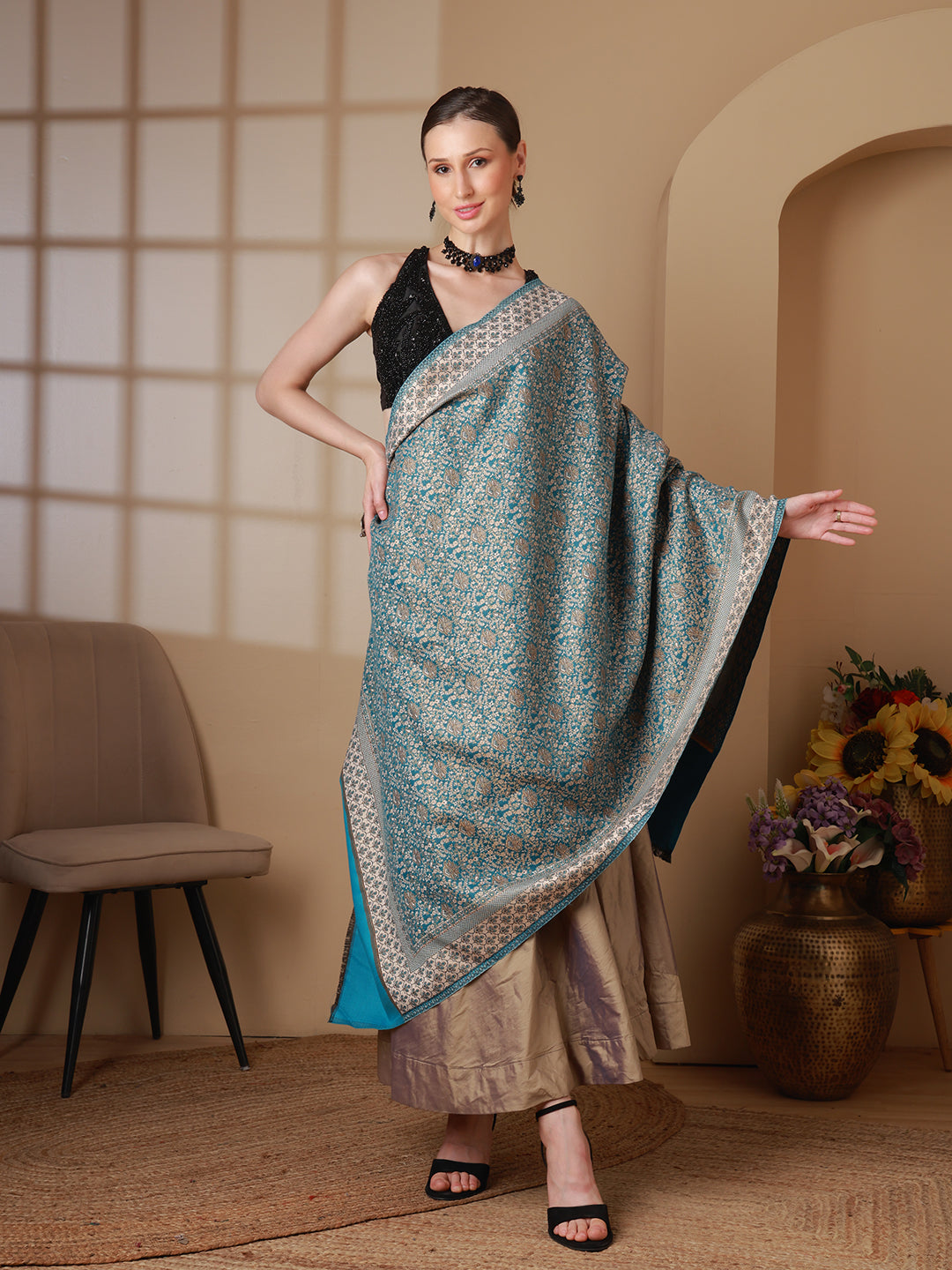 Women's Floral Acrylic Wool Shawl