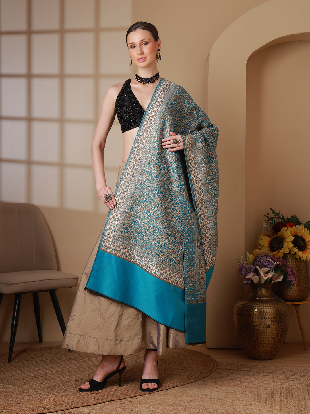 Women's Floral Acrylic Wool Shawl