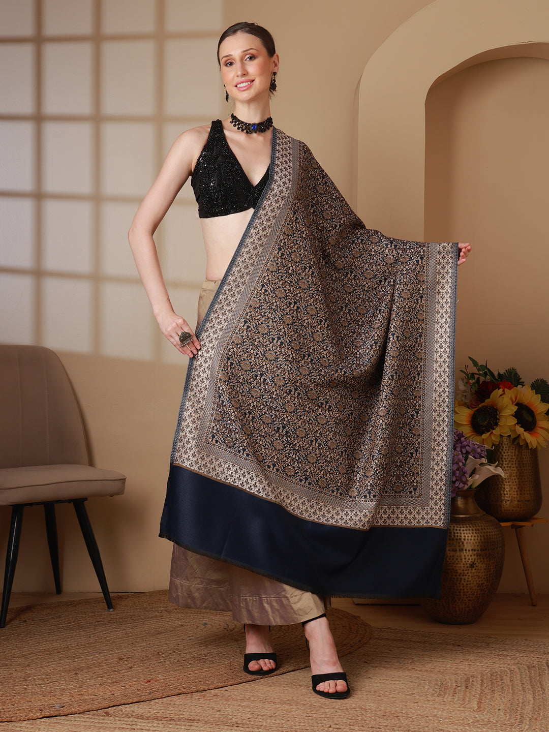 Women's Floral Acrylic Wool Shawl