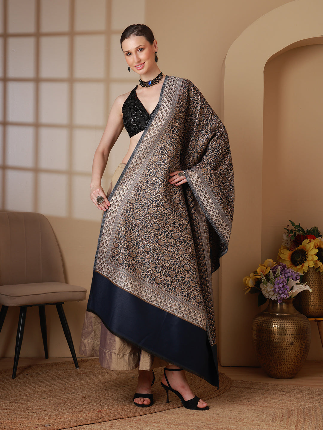 Women's Floral Acrylic Wool Shawl
