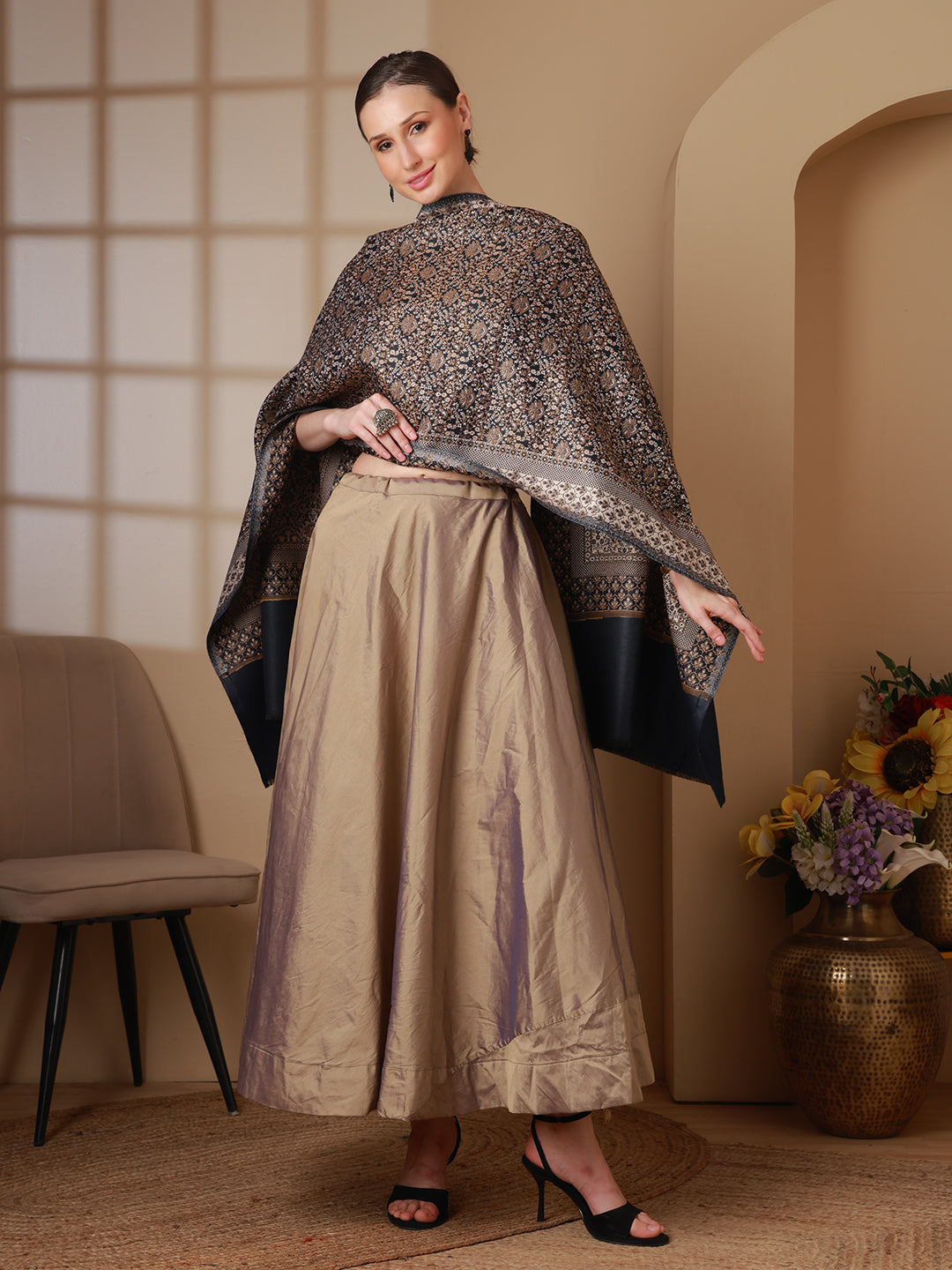 Women's Floral Acrylic Wool Shawl